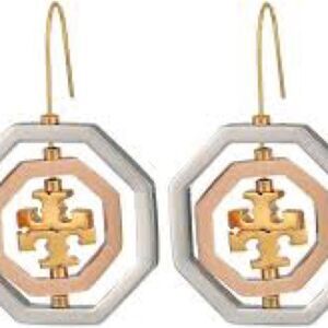 New Tory Burch Tri Color Octagon French Wire Dangle Earrings